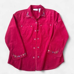 Liz Claiborne Red Corduroy Button Up Embroidered